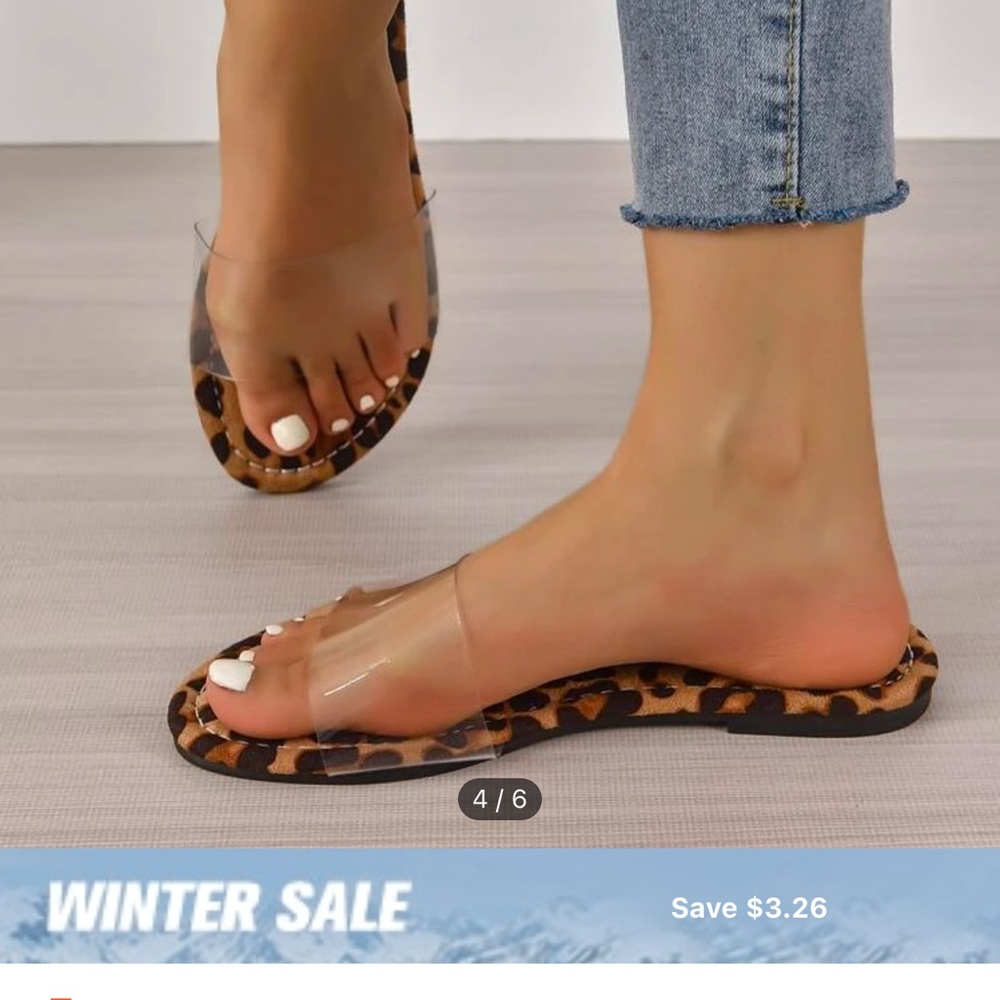 Women Leopard Pattern Clear Strap Flat Sandals PVC Slides
Multicolor